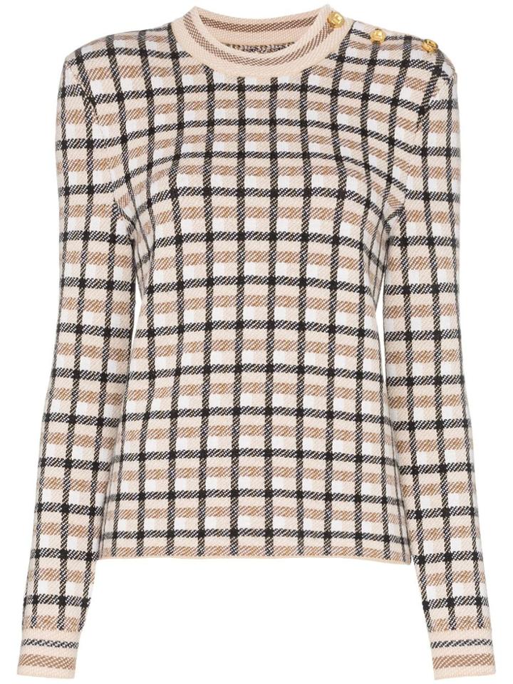 Paco Rabanne Button-shoulder Check Jumper - Neutrals