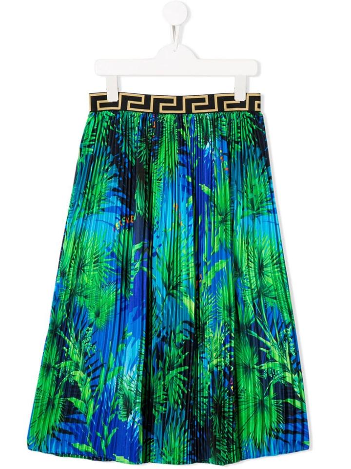 Young Versace Palm Leaf Pleated Skirt - Blue