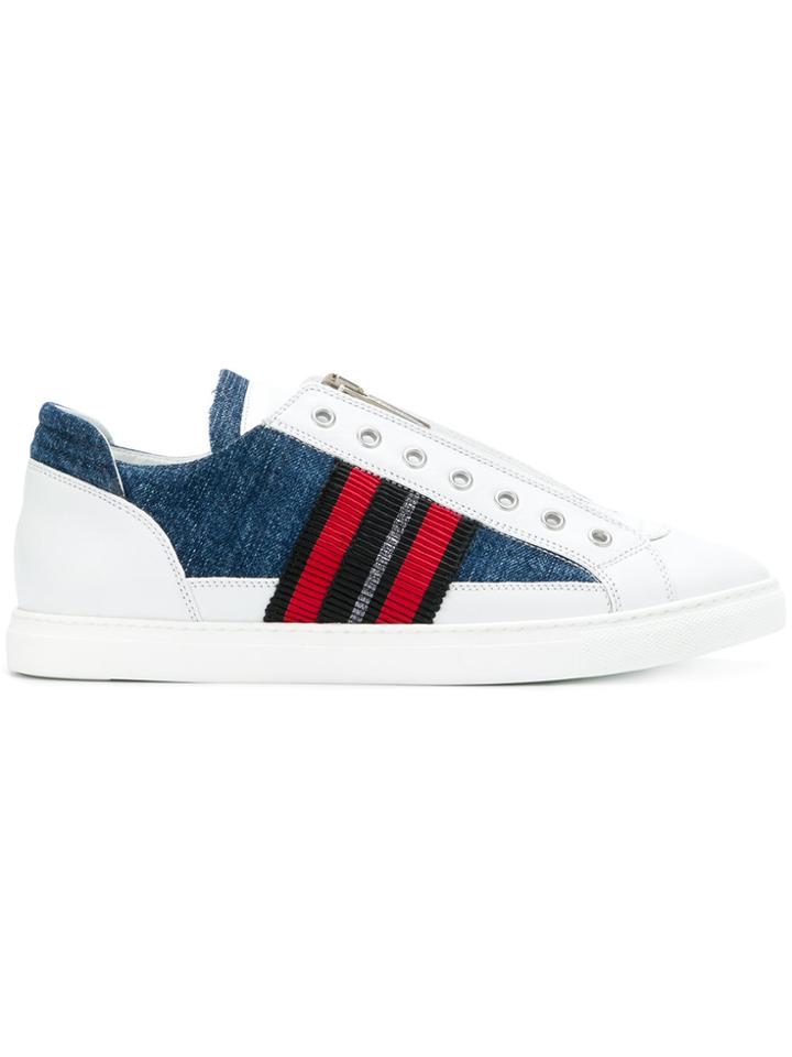 Dsquared2 Zip Front Denim Panel Sneakers - White
