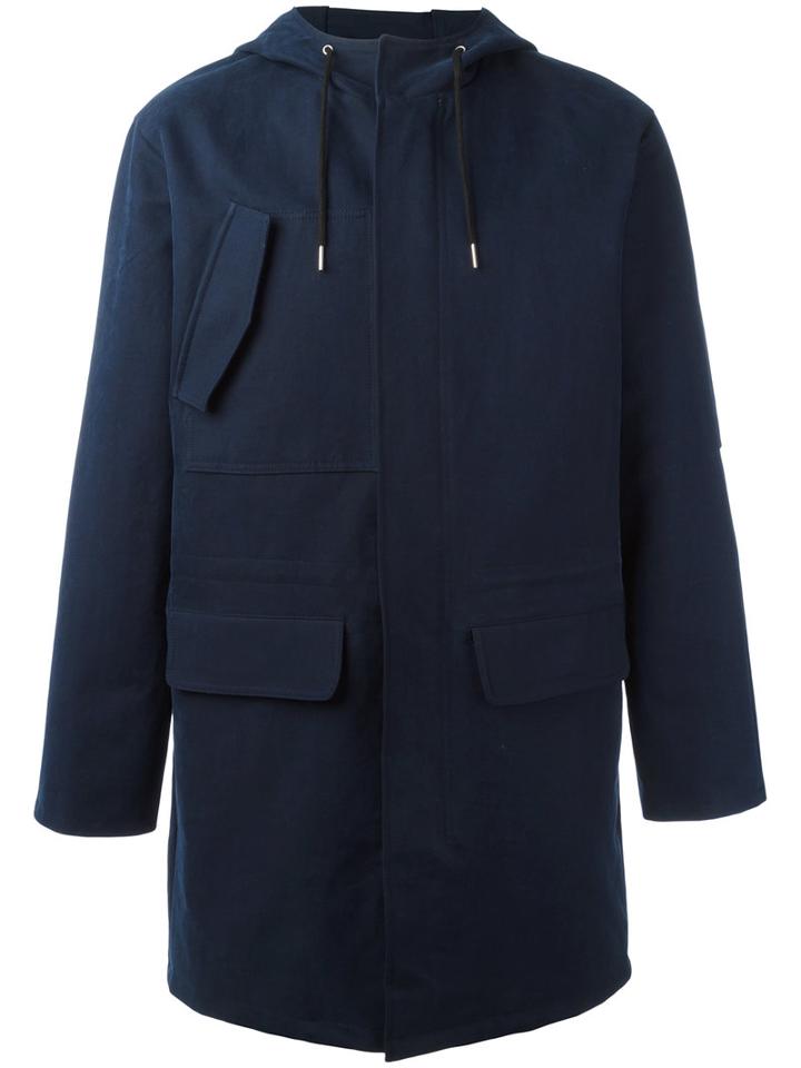 A.p.c. Hooded Coat, Men's, Size: Small, Blue, Cotton/polyamide