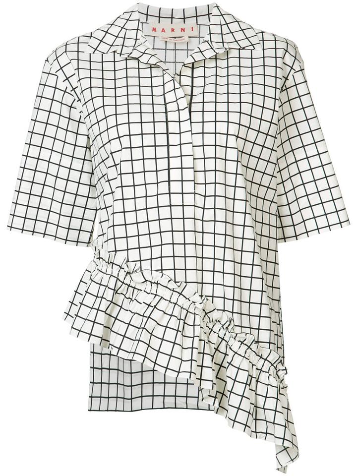 Marni - Asymmetric Grid Print Blouse - Women - Cotton - 36, White, Cotton