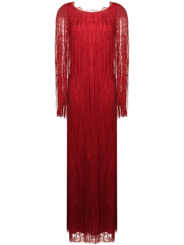 Alberta Ferretti Fringed Detail Evening Dress - Red