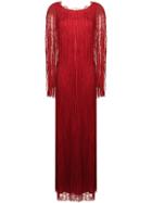 Alberta Ferretti Fringed Detail Evening Dress - Red