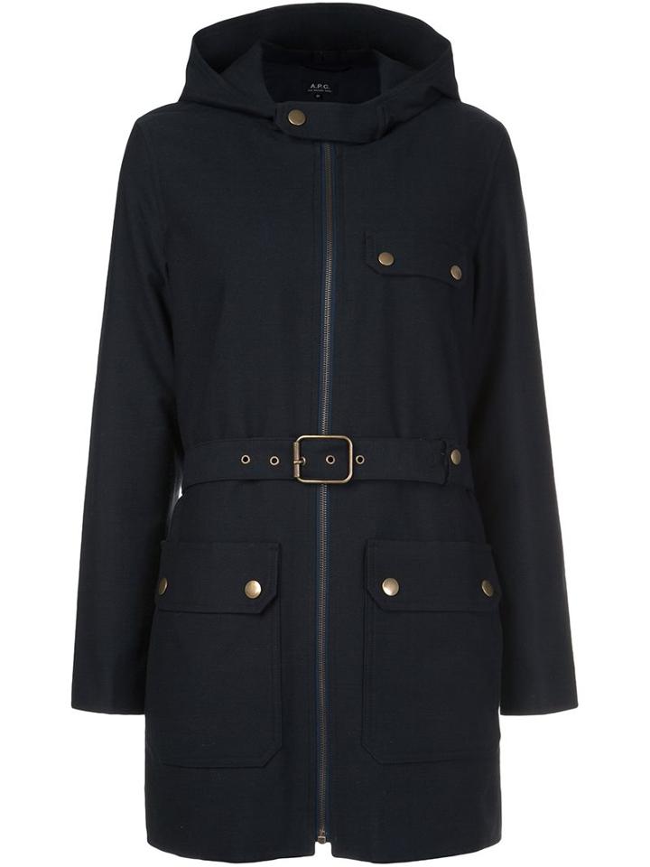 A.p.c. Belted Coat, Women's, Size: 36, Blue, Cotton/virgin Wool