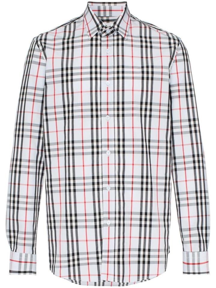Burberry Check Print Cotton Shirt - Blue