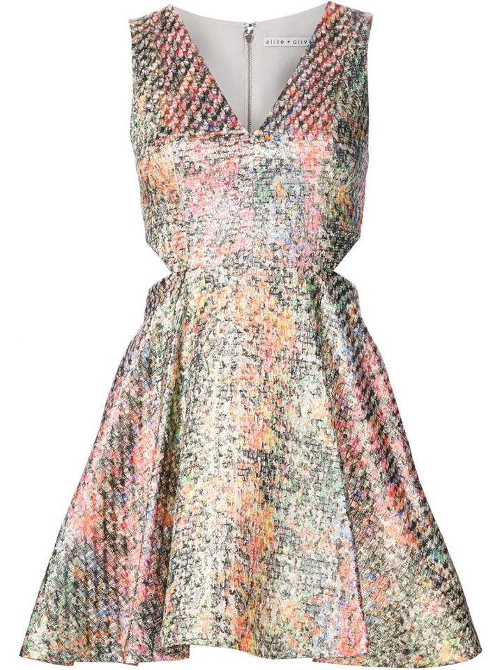 Alice+olivia Floral Print Flared Dress, Women's, Size: 6, Viscose/polyester/cotton/spandex/elastane