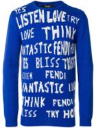 Fendi Slogan Embroidered Sweater - Blue