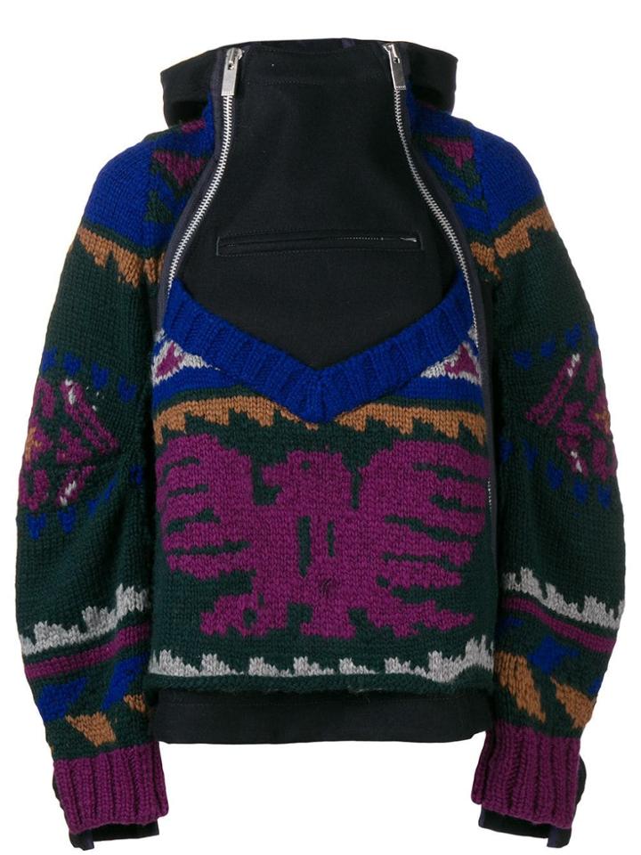 Sacai Double-zipped Knit Hoodie - Blue