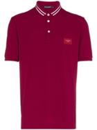 Dolce & Gabbana Logo Embellished Cotton Polo Top - Red