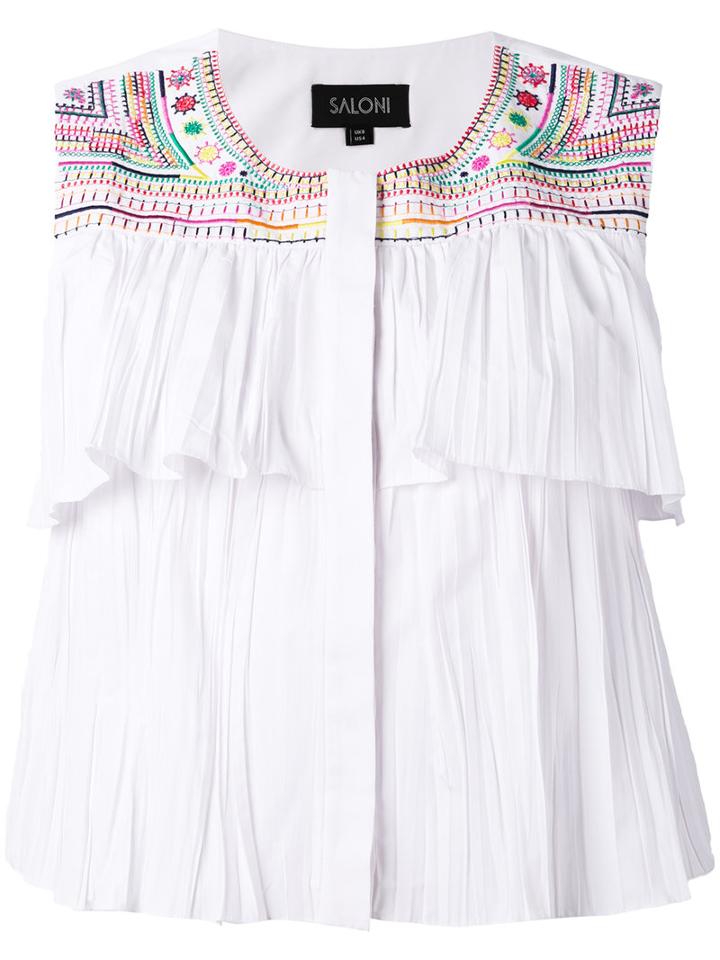 Saloni - Leaf Pointelle Top - Women - Cotton/polyester - 6, White, Cotton/polyester