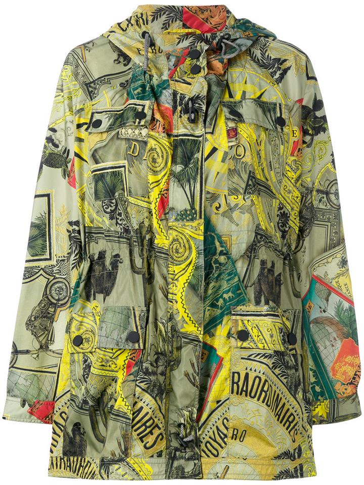 Etro - Patterned Zipped Coat - Women - Polyamide/polyester - 44, Green, Polyamide/polyester