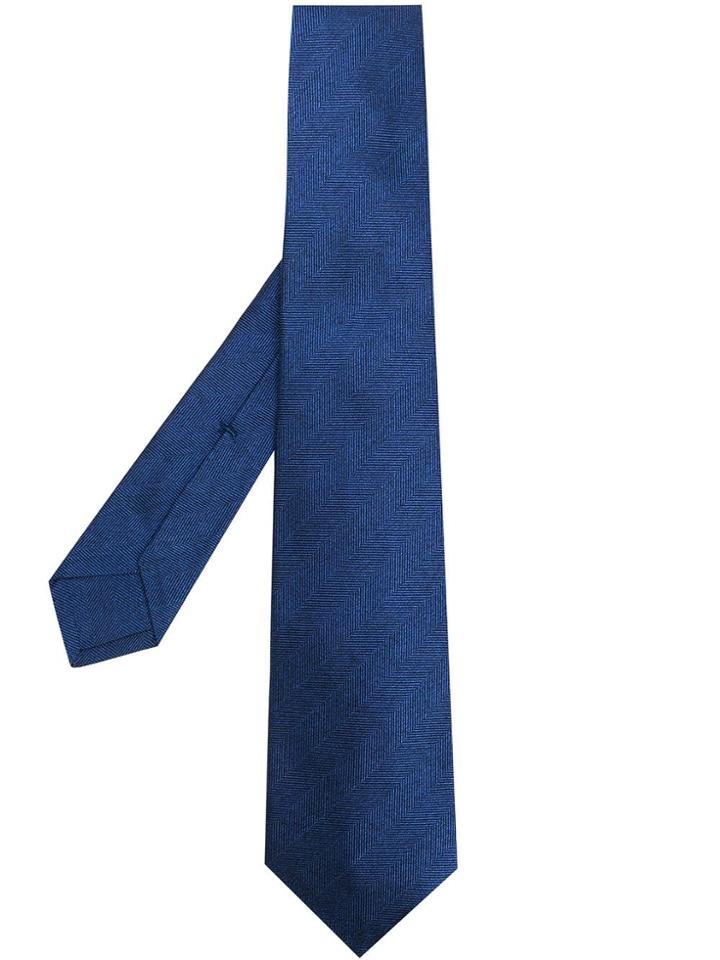 Kiton Chevron Pattern Tie - Blue