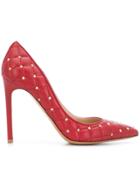 Valentino Pointed Toe Studded Pumps - Red