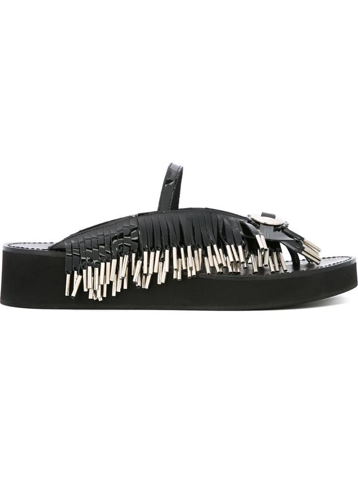 Toga Fringed Flip Flops, Women's, Size: 40, Black, Leather/rubber