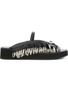 Toga Fringed Flip Flops, Women's, Size: 40, Black, Leather/rubber