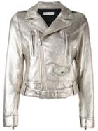 Metallic Biker Jacket - Women - Cotton/lamb Skin - 40, Grey, Cotton/lamb Skin, Red Valentino