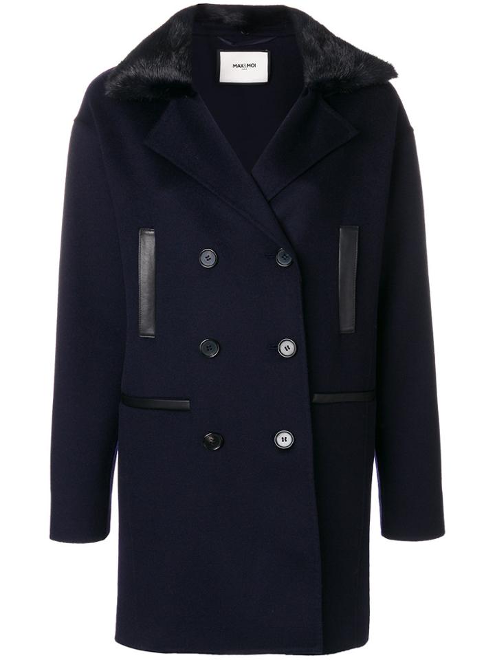 Max & Moi Fur Trimmed Double-breasted Coat - Blue