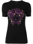 Versace Embroidered Floral Medusa Head T-shirt, Women's, Size: 40, Black, Viscose/spandex/elastane