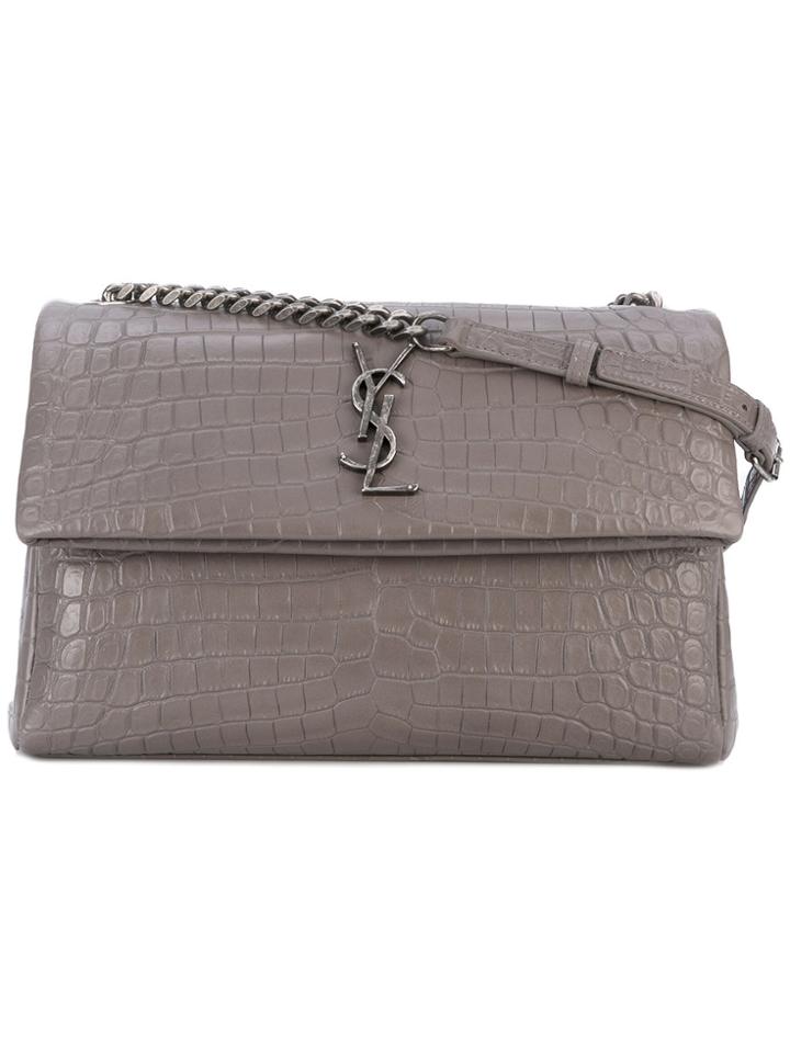 Saint Laurent Monogram Croc-effect Shoulder Bag - Grey