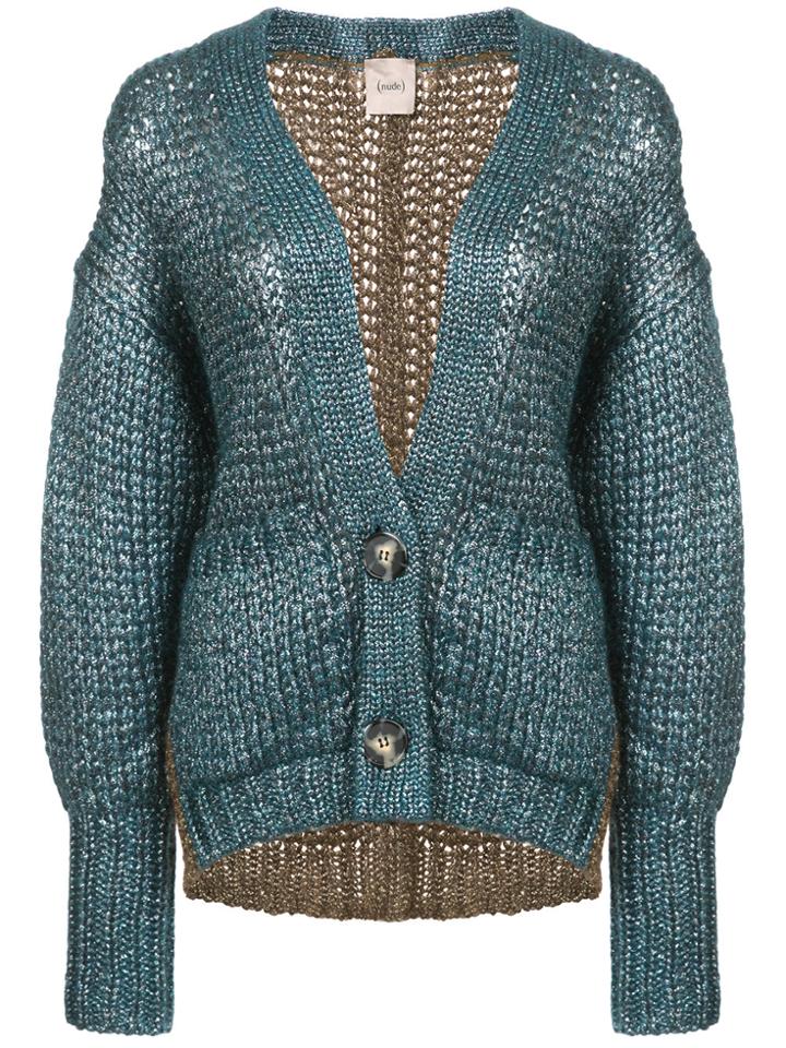 Nude Metallic Contrast Back Cardigan - Blue