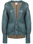 Nude Metallic Contrast Back Cardigan - Blue