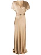Alberta Ferretti Belted Wrap Front Gown - Neutrals