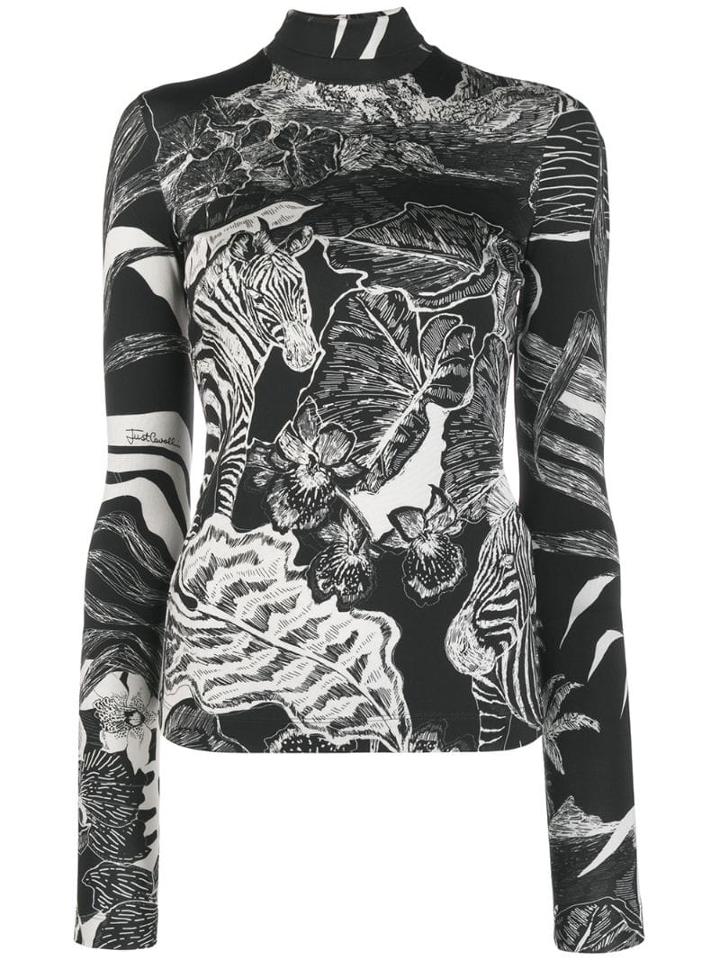 Just Cavalli Printed Roll Neck Top - Black