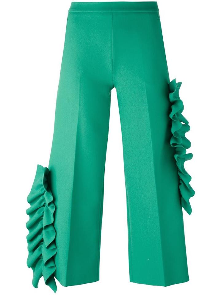 Msgm Side Frill Cropped Trousers, Women's, Size: 38, Green, Polyester/spandex/elastane/viscose
