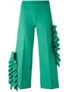 Msgm Side Frill Cropped Trousers, Women's, Size: 38, Green, Polyester/spandex/elastane/viscose