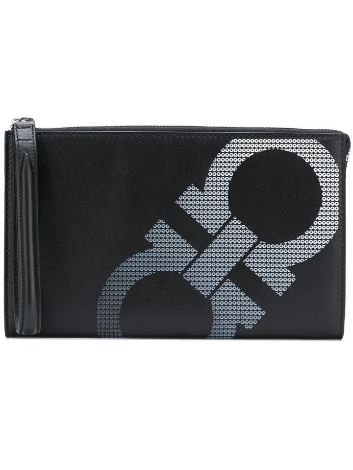 Salvatore Ferragamo Double Gancio Printed Pouch - Black