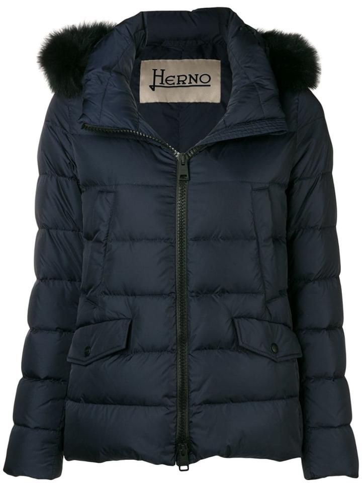 Herno Fox Fur Trim Padded Jacket - Blue