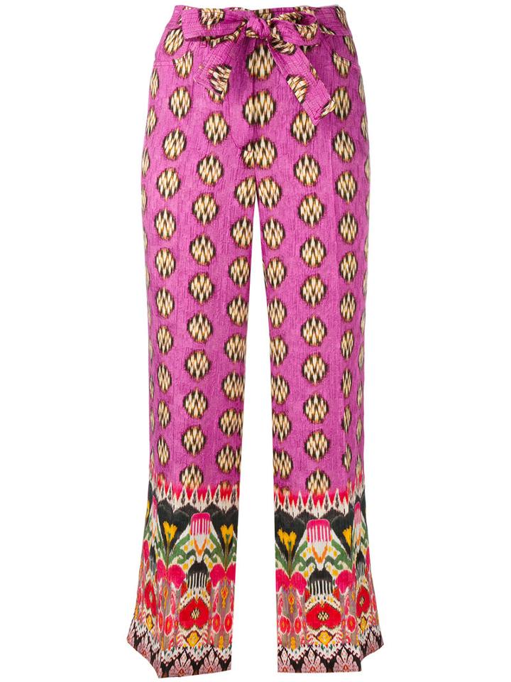 Etro - Multi-prints Belted Trousers - Women - Silk/viscose - 40, Pink/purple, Silk/viscose
