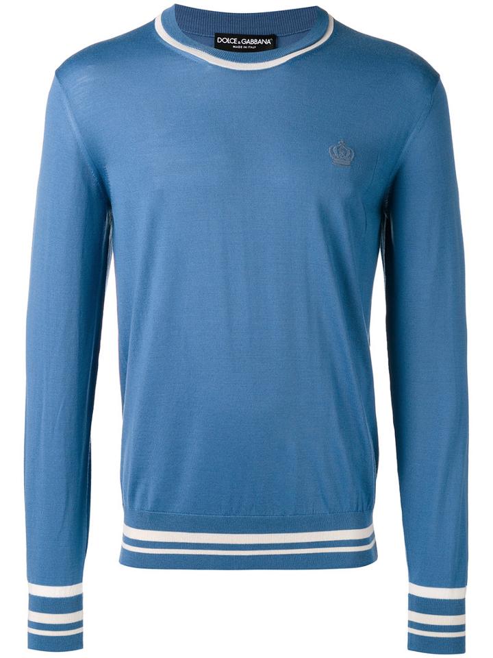 Dolce & Gabbana Embroidered Crown Jumper, Men's, Size: 50, Blue, Virgin Wool