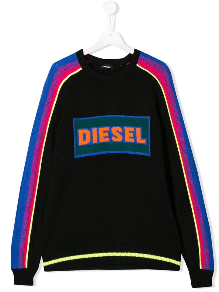 Diesel Kids Teen Logo Colour-block Sweater - Black