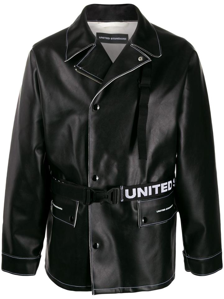 United Standard Logo Belt Biker Jacket - Black