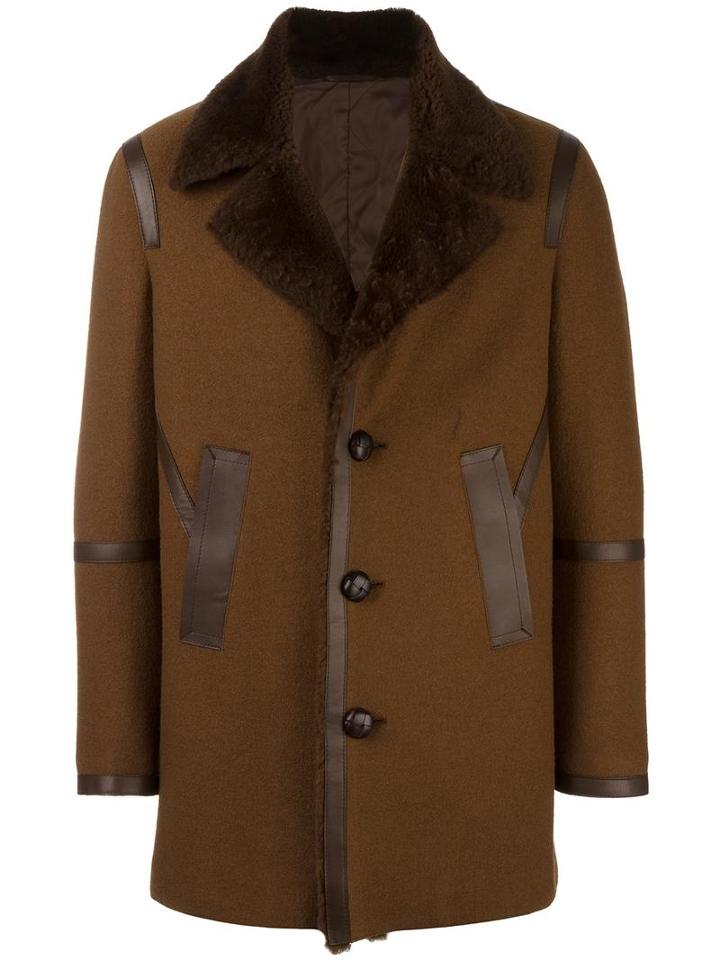 Neil Barrett Panelled Coat, Men's, Size: 46, Brown, Wool/virgin Wool/lamb Skin/cotton