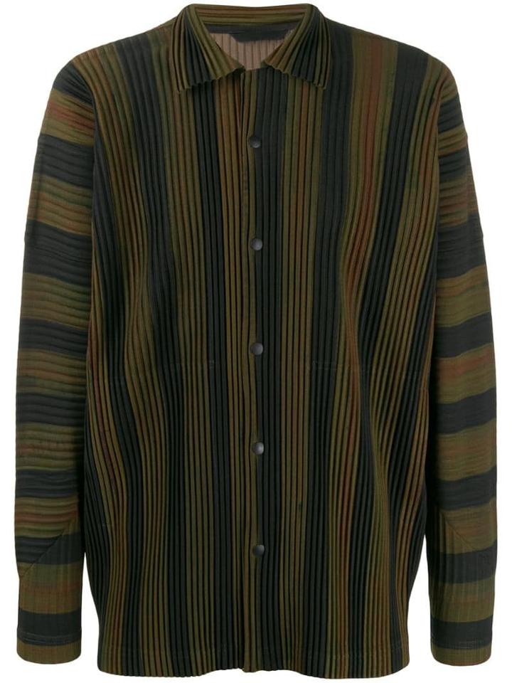 Homme Plissé Issey Miyake Long Sleeve Striped Shirt - Green