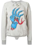 Unravel Project Hand Print Distressed Sweatshirt - Grey