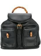 Gucci Vintage Bamboo Detail Backpack - Black