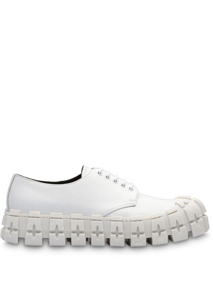 Prada Brushed Leather Laced Derby Shoes - White