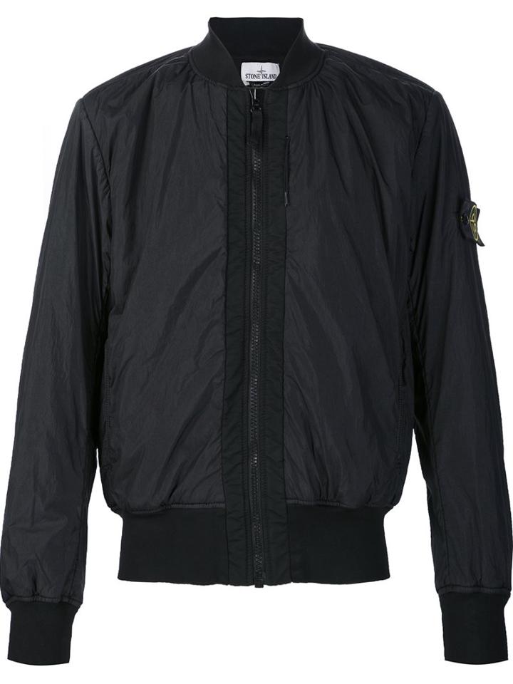 Stone Island Zip Up Bomber Jacket, Men's, Size: Large, Black, Cotton/nylon/polyurethane