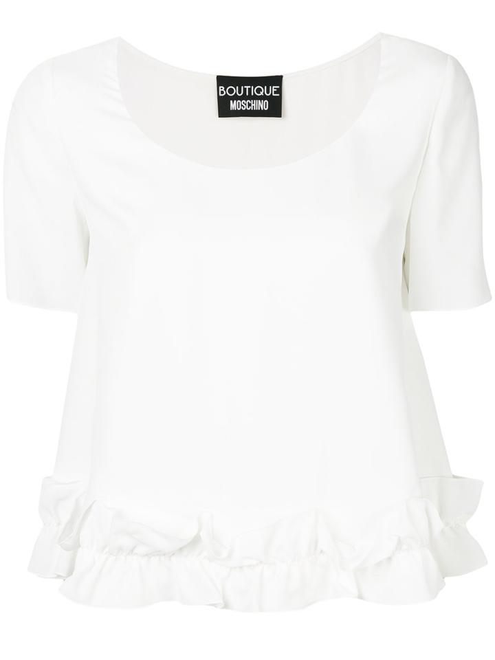 Boutique Moschino - Frilled Hem Shortsleeved Blouse - Women - Silk/viscose - 38, White, Silk/viscose