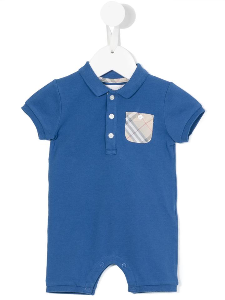 Burberry Kids - Short-sleeved Romper - Kids - Cotton/spandex/elastane - 6 Mth, Blue
