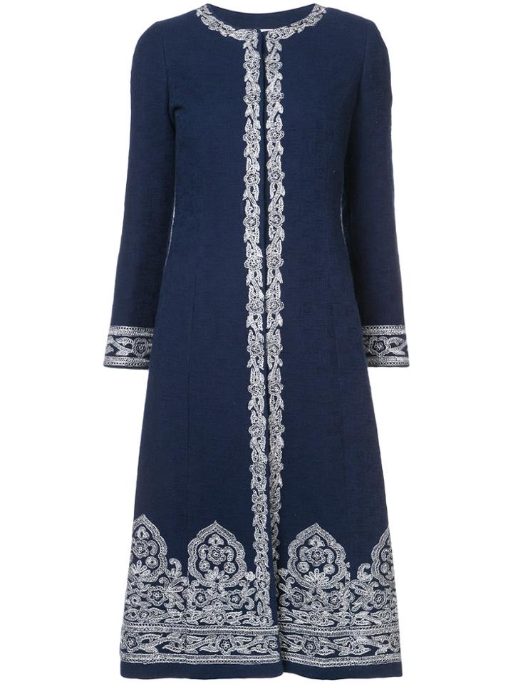 Oscar De La Renta Medallion Embroidered Coat - Blue