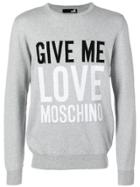 Love Moschino 'give Me Love' Print Jumper - Grey