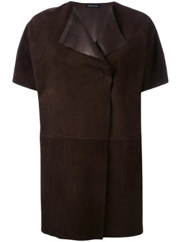 Short Sleeved Suede Jacket - Women - Calf Leather - 42, Brown, Calf Leather, Almarosafur