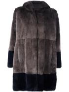 Manzoni 24 Rabbit Fur Hooded Coat, Women's, Size: 42, Grey, Silk/rabbit Fur/acetate