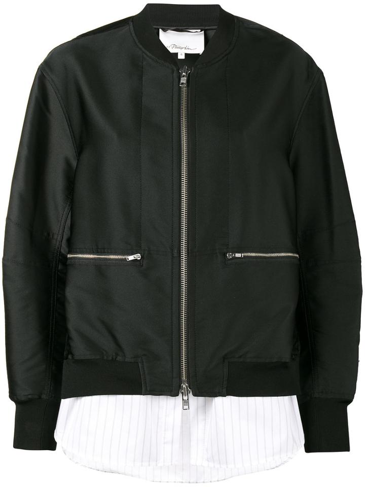 3.1 Phillip Lim Shirt Hem Bomber Jacket, Women's, Size: 8, Black, Polyester/silk/viscose/spandex/elastane