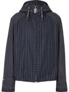 Burberry Pinstriped Wool Hooded Jacket - Blue