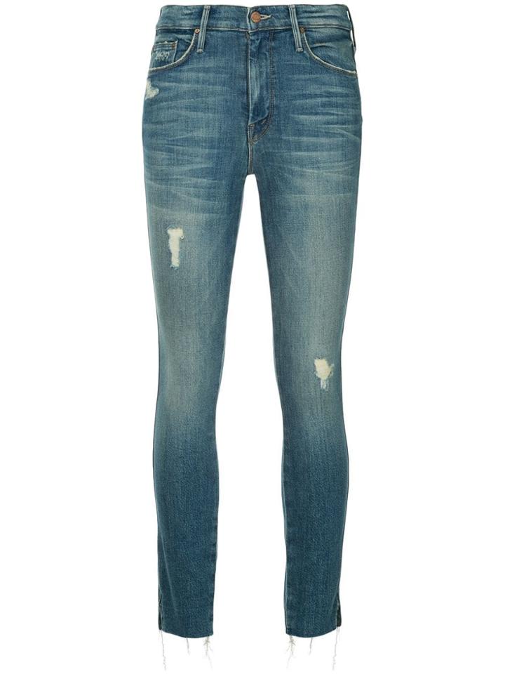 Mother Skinny Distressed Jeans - Blue